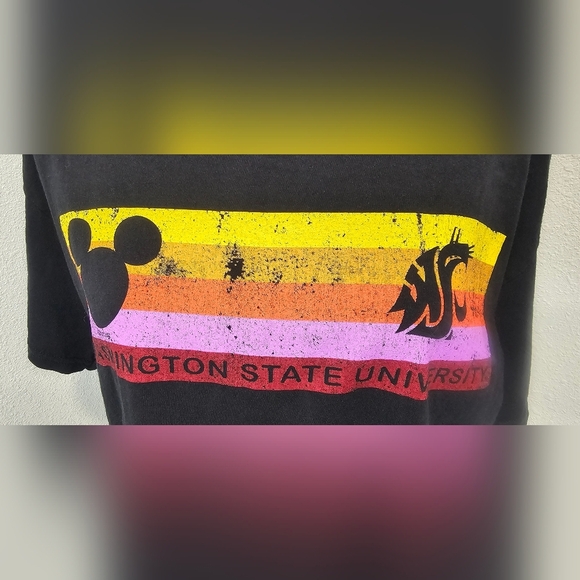 Disney Mickey Mouse WSU Washington Cougar Black Stripe Short Sleeve T-Shirt SZ L - Picture 4 of 10